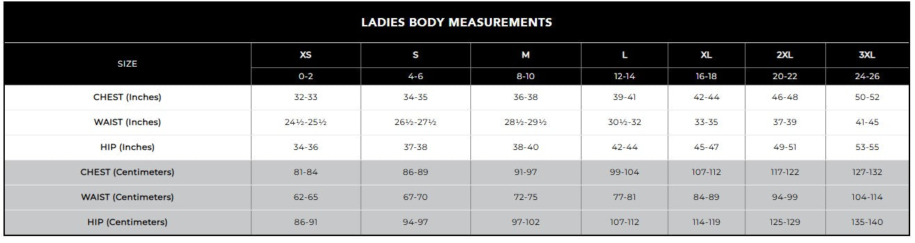 Ladies' Sizing Chart