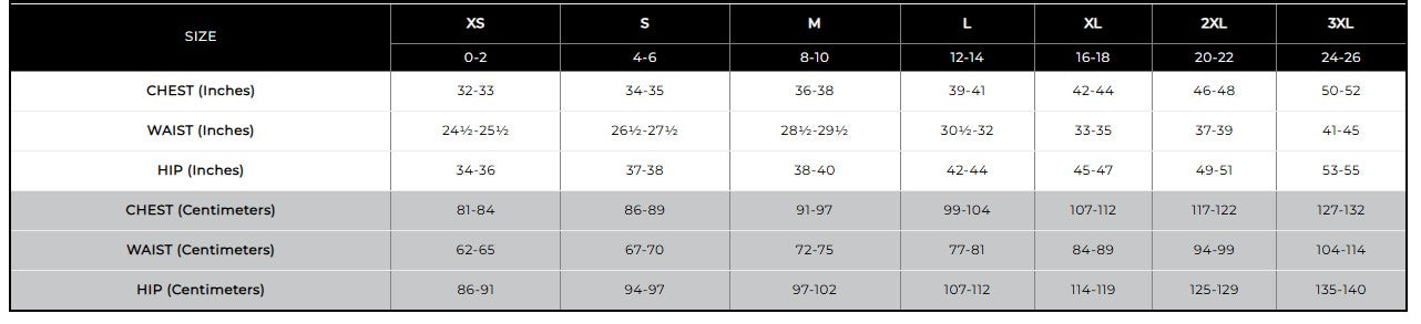 Ladies' Sizing Chart