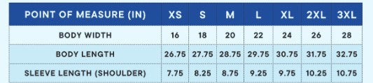 Unisex Sizing Chart