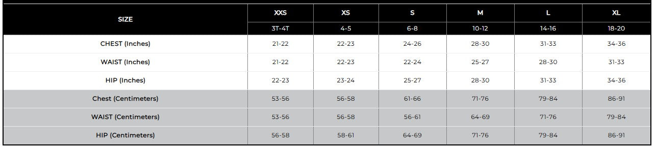 Youth Sizing Chart