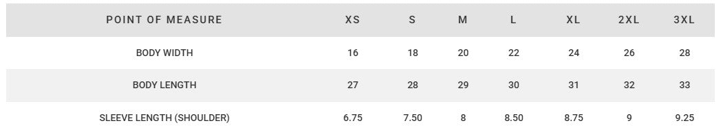 Unisex Sizing Chart
