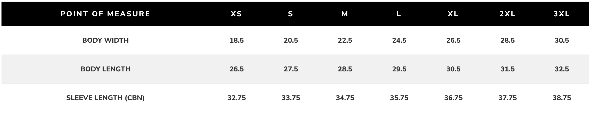 Unisex Sizing Chart