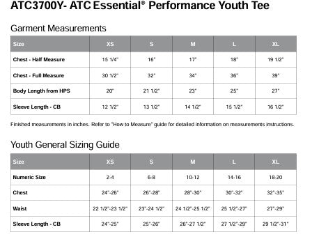 Youth Sizing Chart