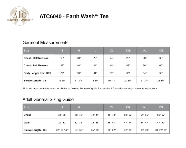 Unisex Sizing Chart