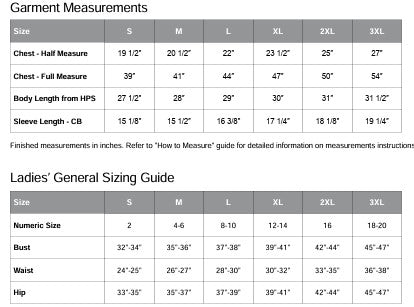 Ladies' Sizing Chart