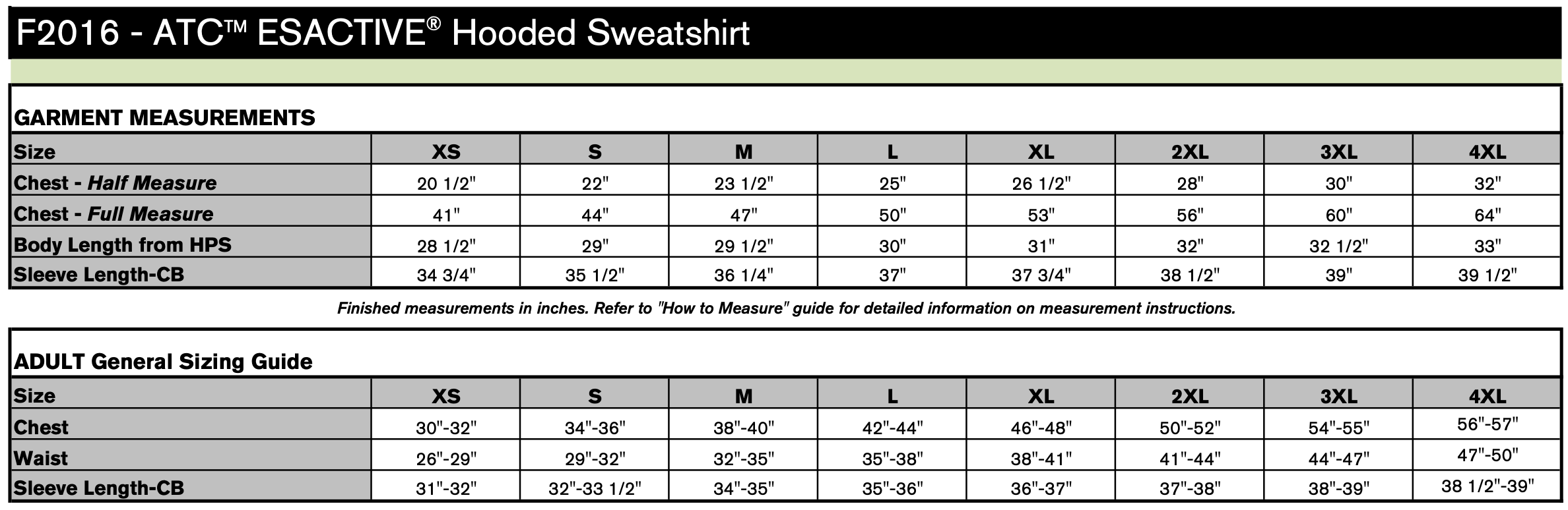 Unisex Sizing Chart