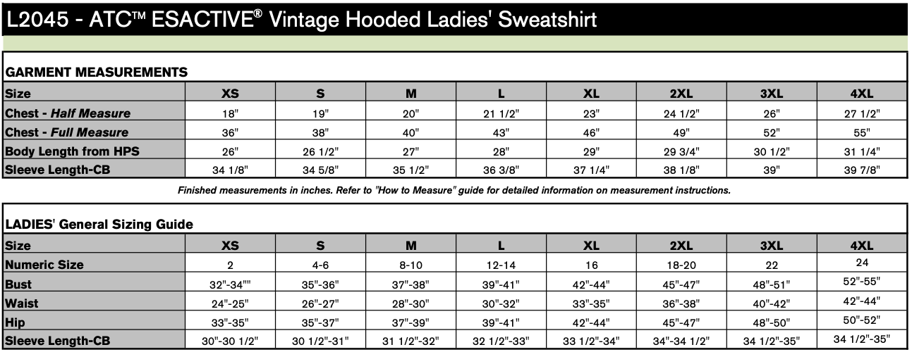 Ladies' Sizing Chart