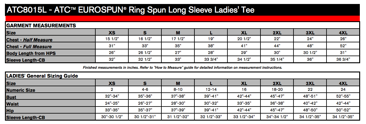 Ladies' Sizing Chart