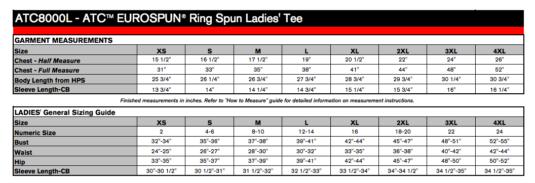 Ladies' Sizing Chart
