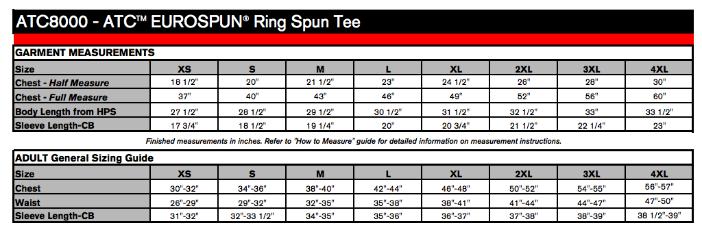Unisex Sizing Chart