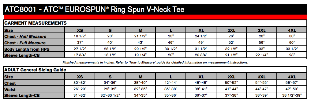 Unisex Sizing Chart