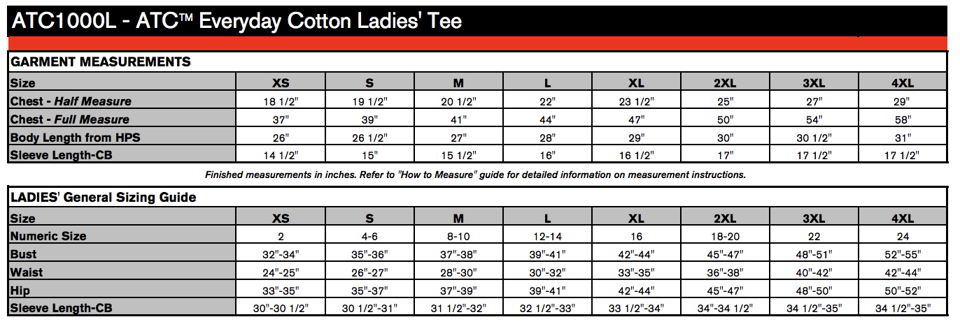 Ladies' Sizing Chart