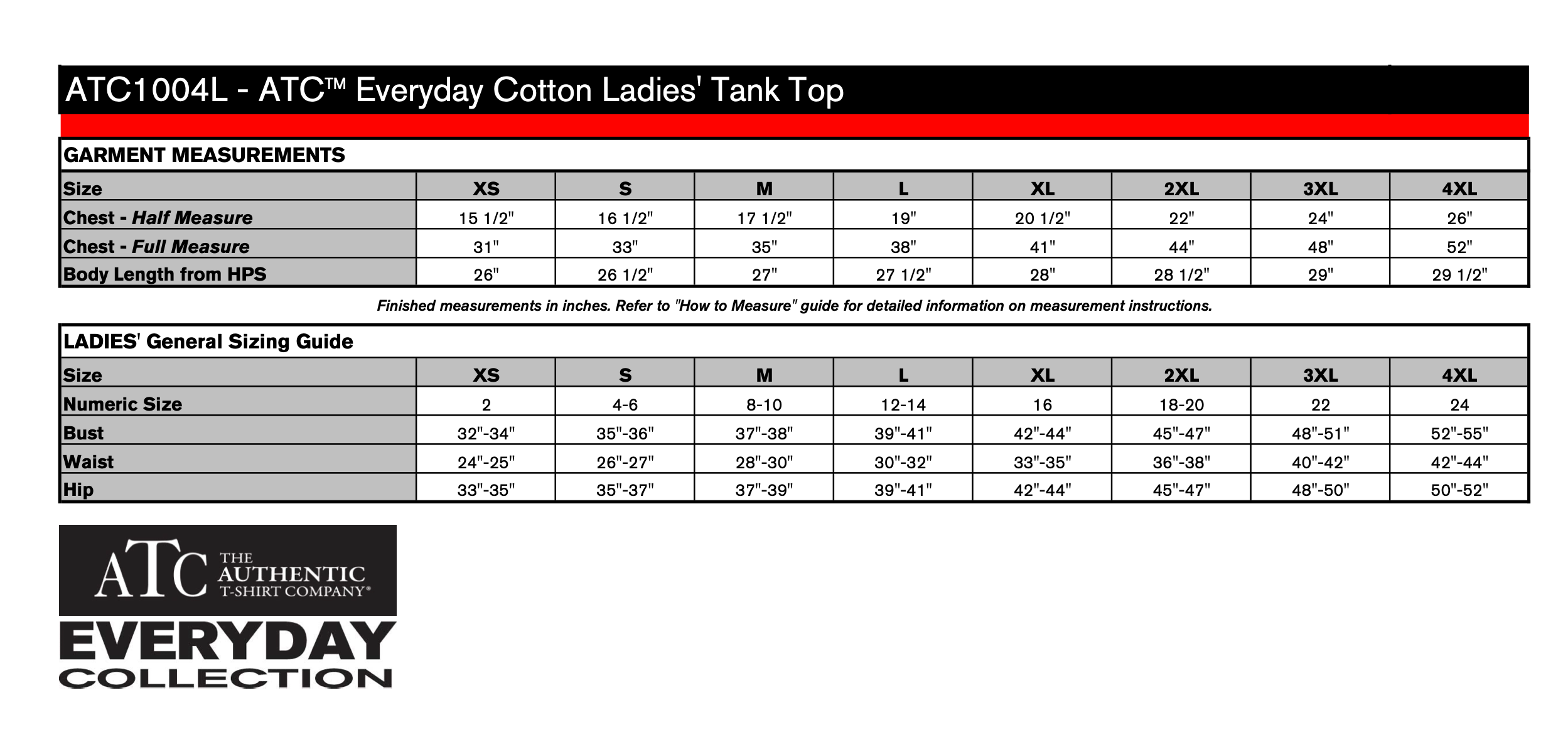 Ladies' Sizing Chart