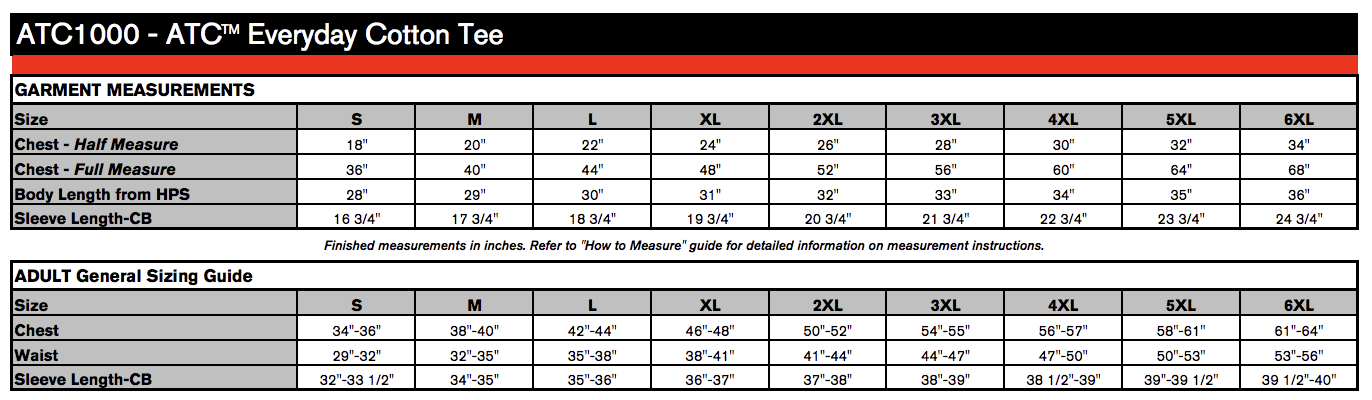 Unisex Sizing Chart