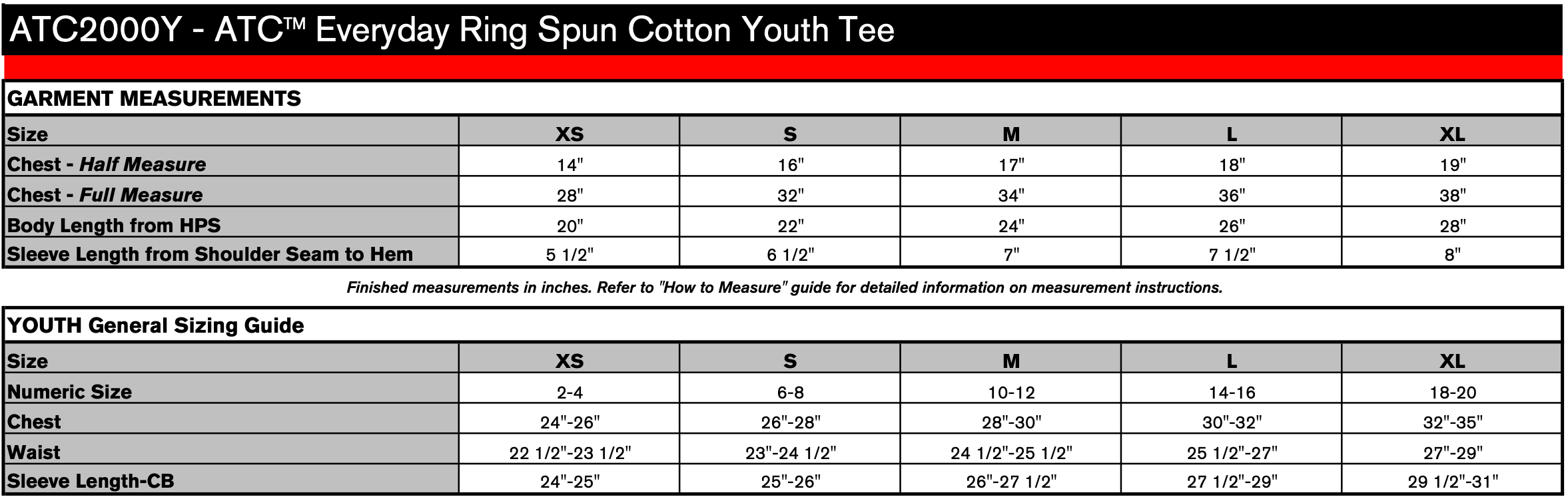 Youth Sizing Chart