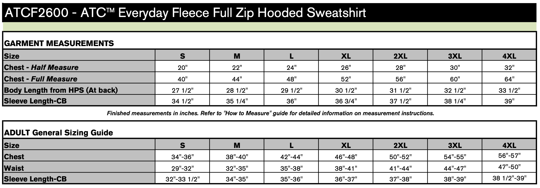 Unisex Sizing Chart