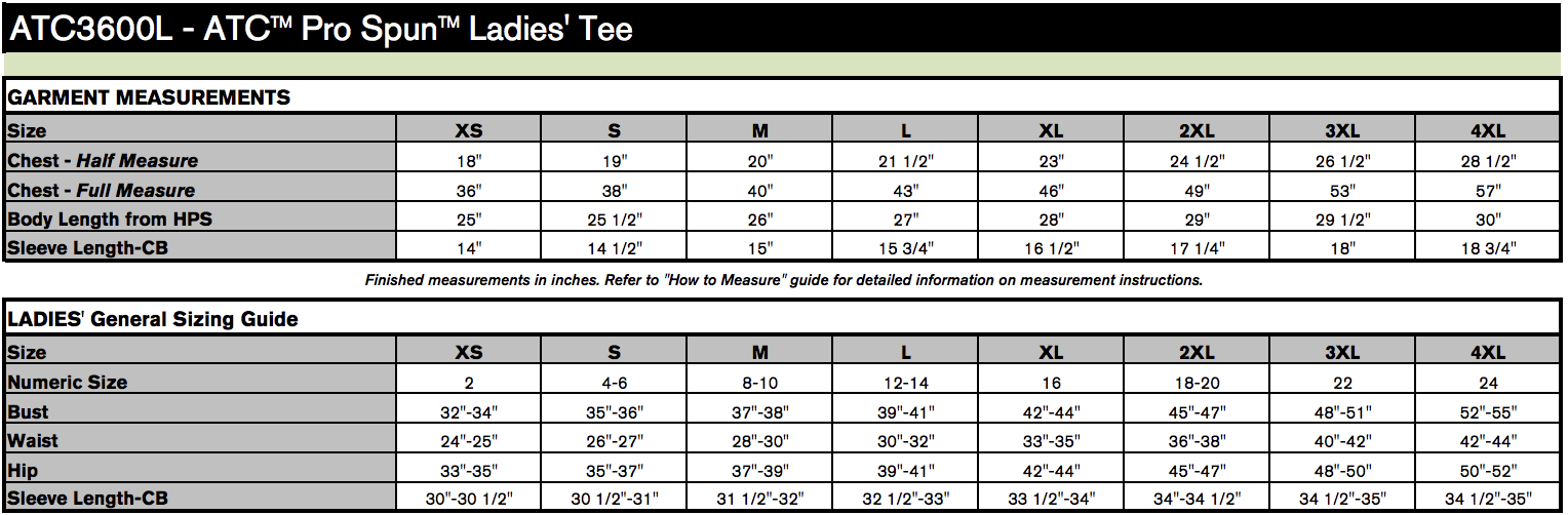 Ladies' Sizing Chart