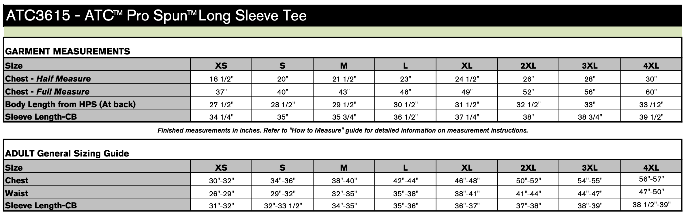 Unisex Sizing Chart