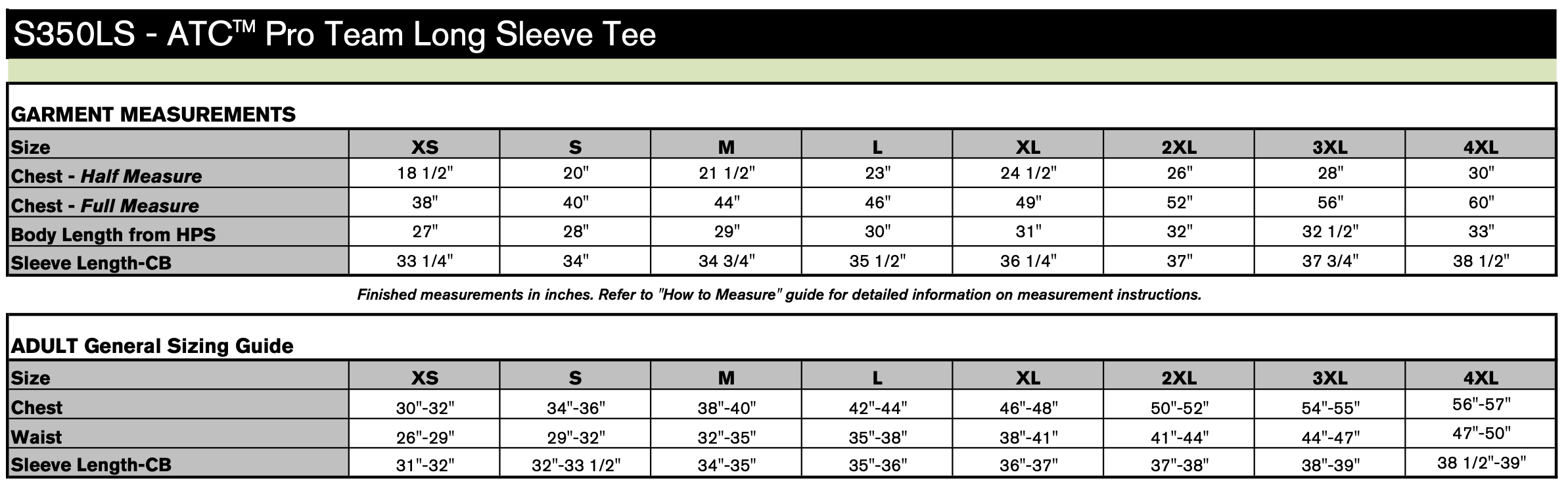 Unisex Sizing Chart
