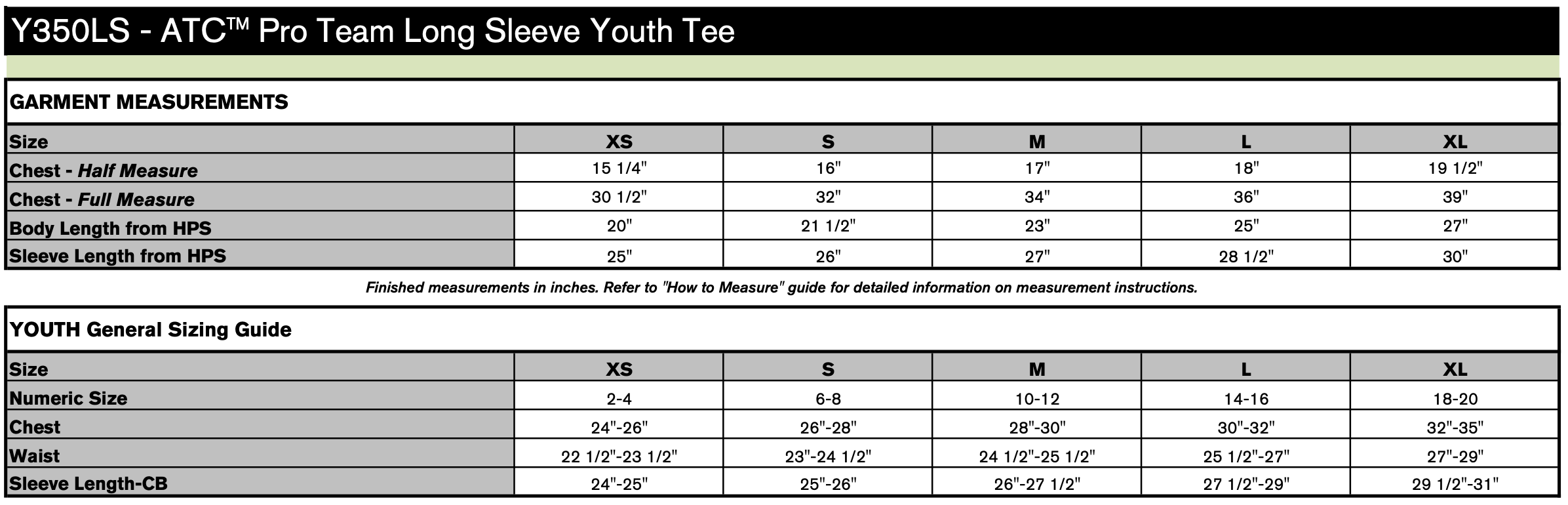 Youth Sizing Chart