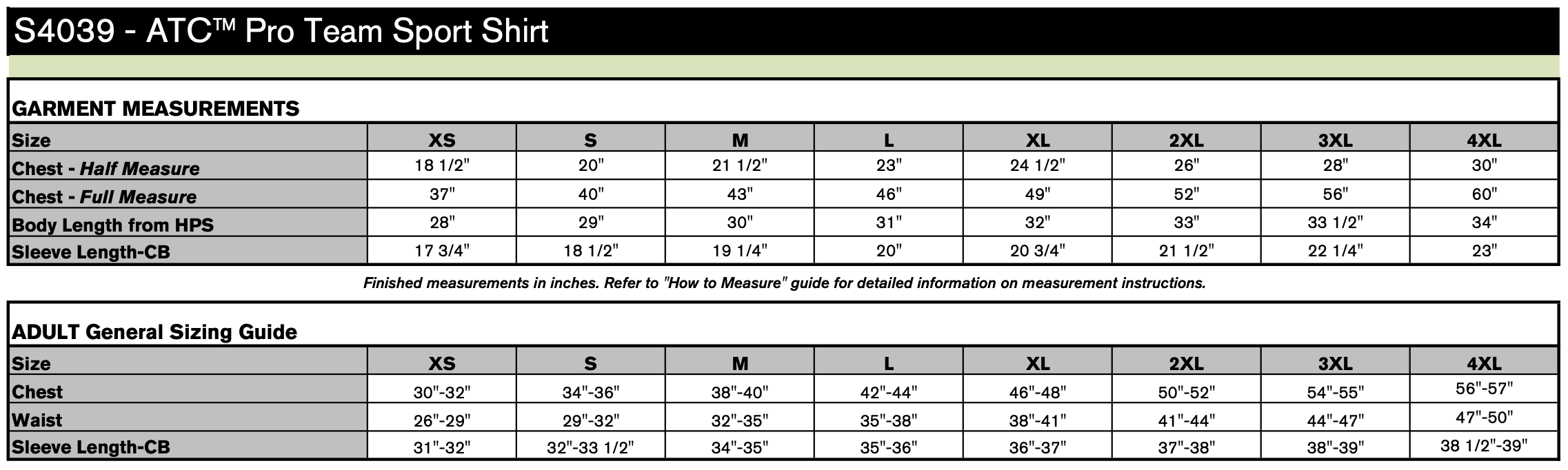 Unisex Sizing Chart