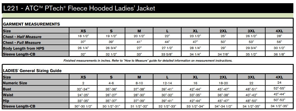 Ladies' Sizing Chart