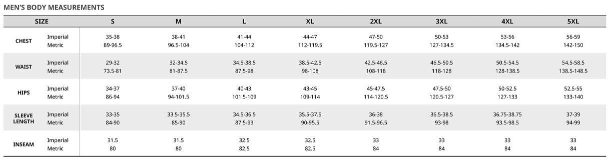 Men's Sizing Chart