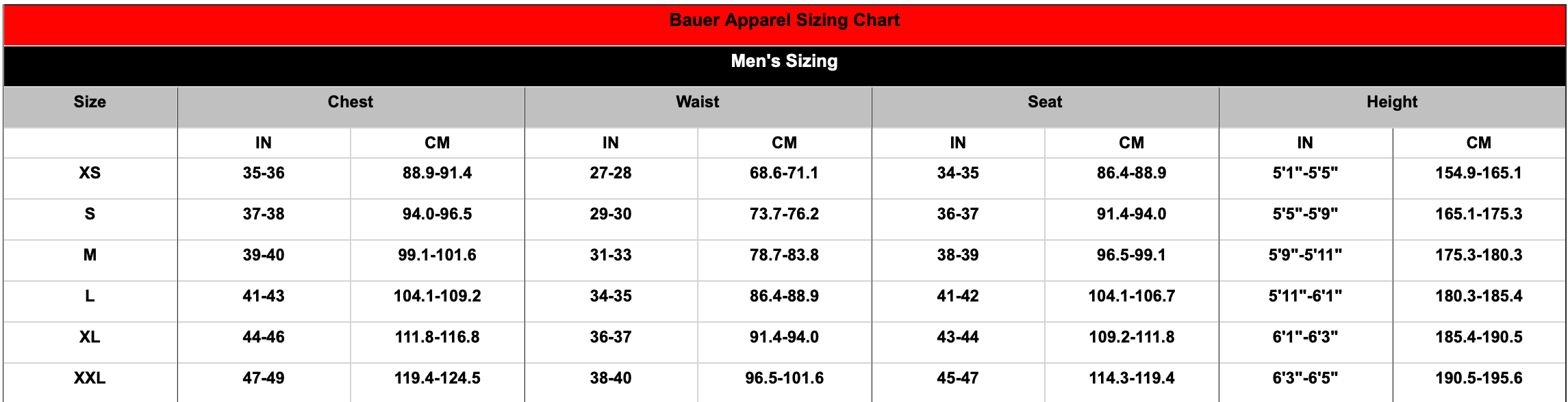 Men's Sizing Chart