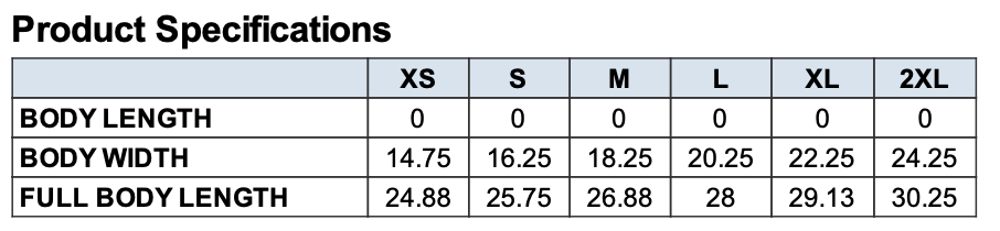 Unisex Sizing Chart