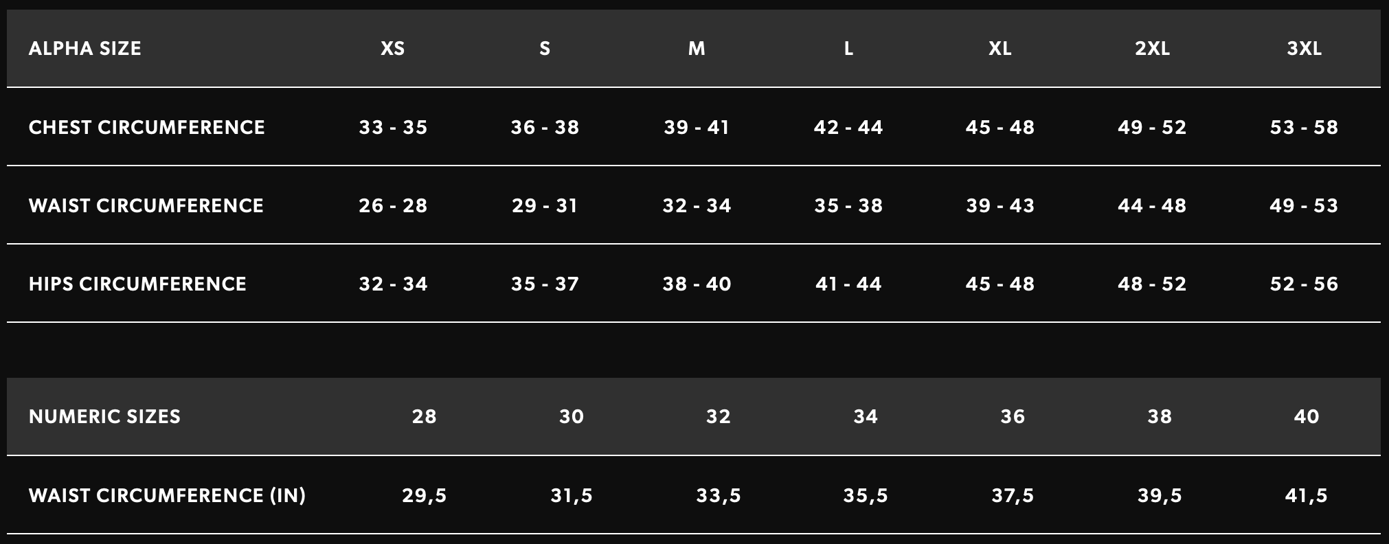 Men's Sizing Chart