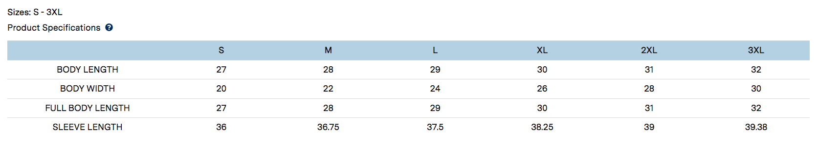 Unisex Sizing Chart