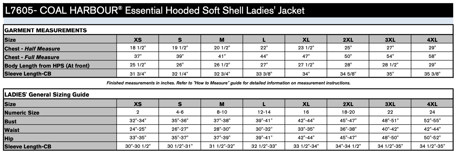 Ladies' Sizing Chart