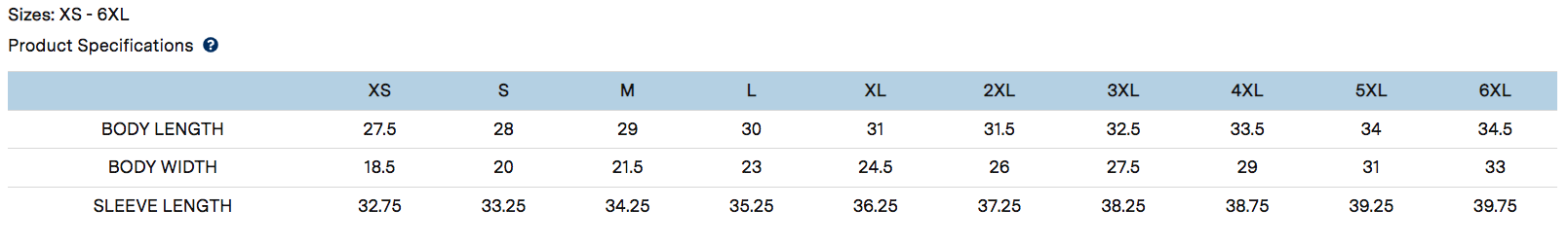 Unisex Sizing Chart