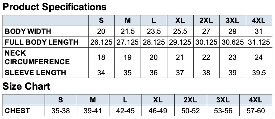 Unisex Sizing Chart