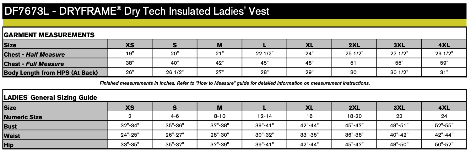 Ladies' Sizing Chart