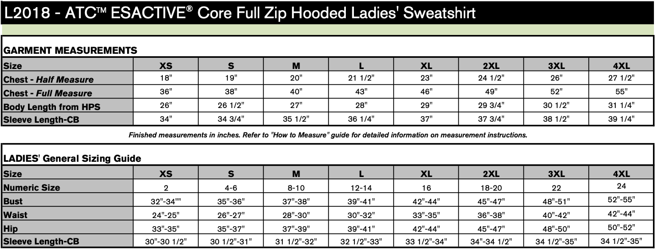 Ladies' Sizing Chart