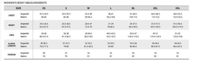 Ladies' Sizing Chart