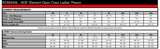Ladies' Sizing Chart