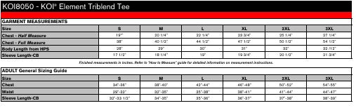 Unisex Sizing Chart
