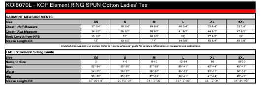 Ladies' Sizing Chart