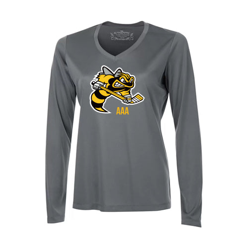 Lambton Jr Sting AAA Ladies' Pro Team Long Sleeve V-Neck T-Shirt