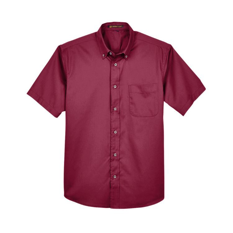 HARRITON MEN'S EASY BLEND SHORT-SLEEVE TWILL SHIRT WITH STAIN RELEASE