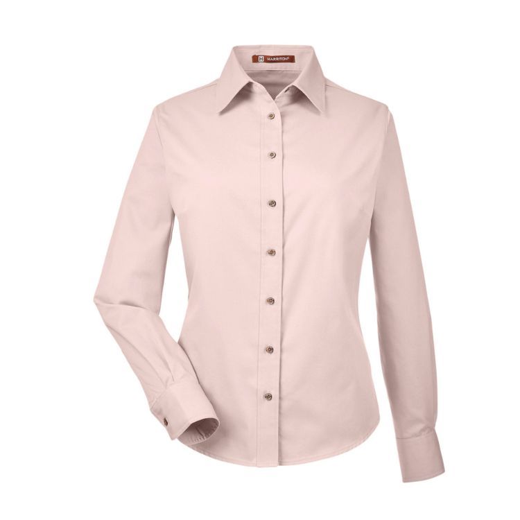 HARRITON LADIES EASY BLEND LONG-SLEEVE TWILL SHIRT WITH STAIN RELEASE