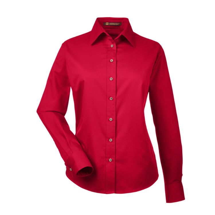 HARRITON LADIES EASY BLEND LONG-SLEEVE TWILL SHIRT WITH STAIN RELEASE