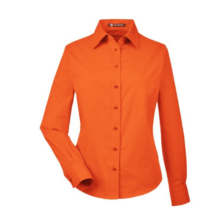 HARRITON LADIES EASY BLEND LONG-SLEEVE TWILL SHIRT WITH STAIN RELEASE