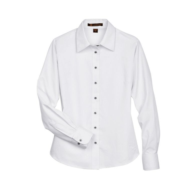 HARRITON LADIES EASY BLEND LONG-SLEEVE TWILL SHIRT WITH STAIN RELEASE