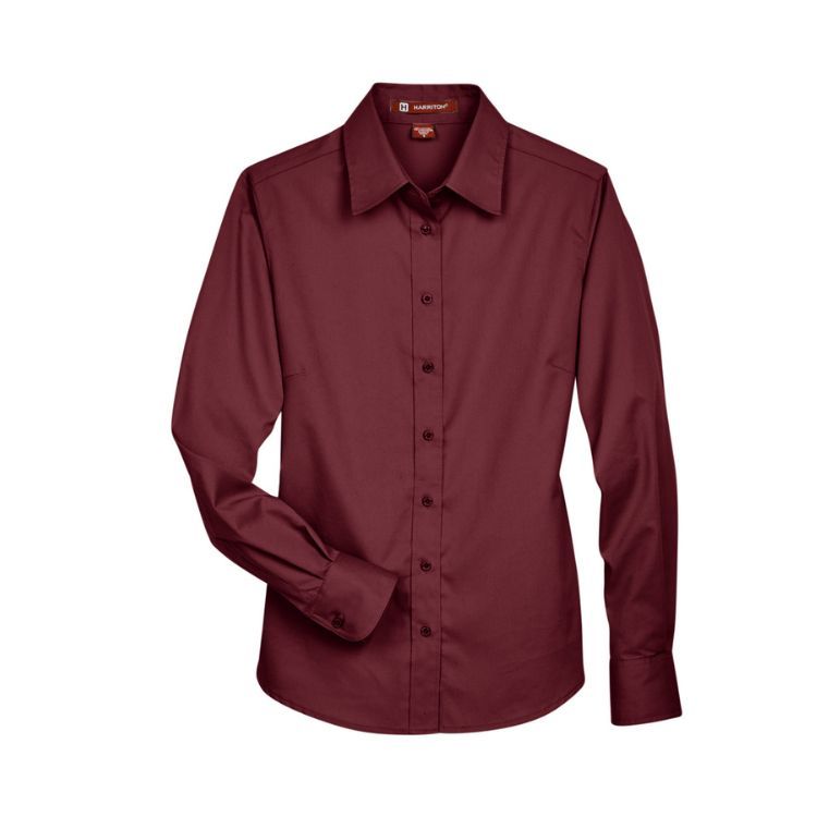 HARRITON LADIES EASY BLEND LONG-SLEEVE TWILL SHIRT WITH STAIN RELEASE