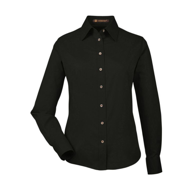 HARRITON LADIES EASY BLEND LONG-SLEEVE TWILL SHIRT WITH STAIN RELEASE