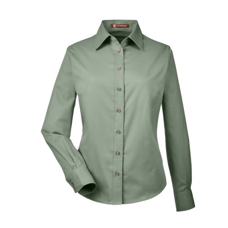 HARRITON LADIES EASY BLEND LONG-SLEEVE TWILL SHIRT WITH STAIN RELEASE