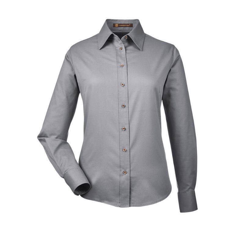 HARRITON LADIES EASY BLEND LONG-SLEEVE TWILL SHIRT WITH STAIN RELEASE